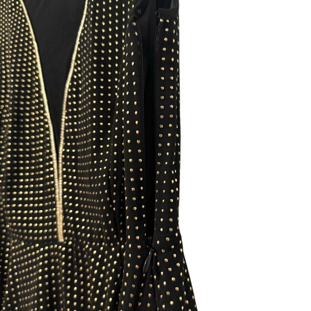 Express Fit and Flare Dress Black Gold Studded Mesh Inset Womens 2 - Picture 4 of 9